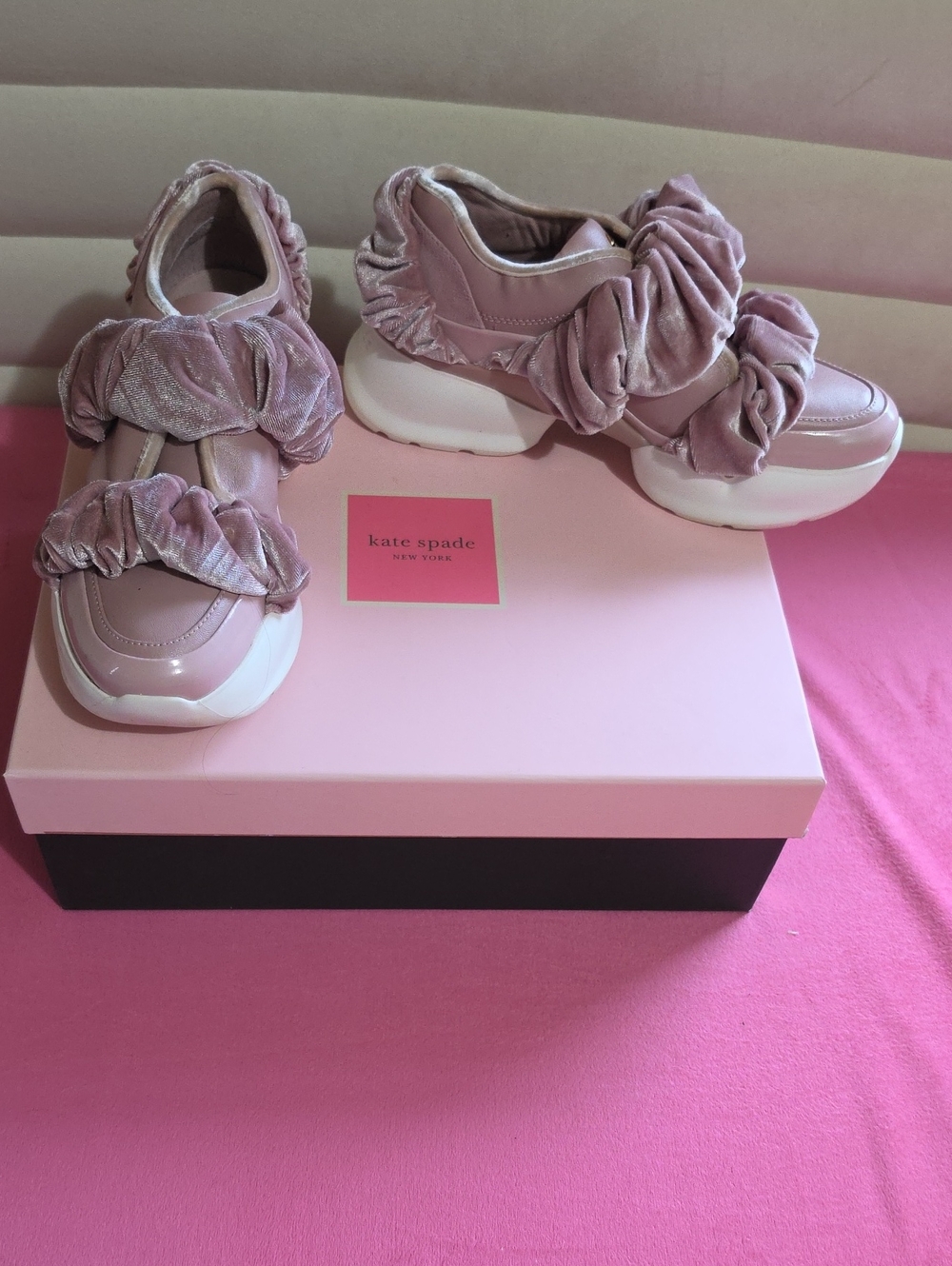 kate spade Womens Blush Pink Velvet Scrunchie Chunky Sneakers